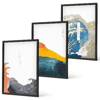 Triptykon med japanske bølger billeder med ramme