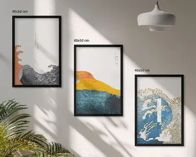 Triptykon med japanske bølger billeder med ramme