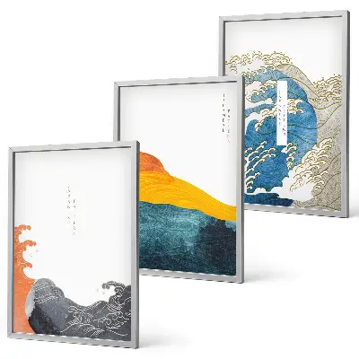 Triptykon med japanske bølger billeder med ramme