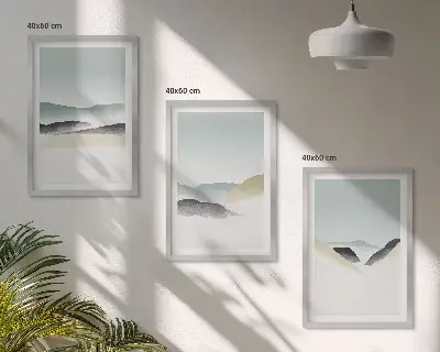 Billedsæt til soveværelset med minimalistiske pastelbjerge