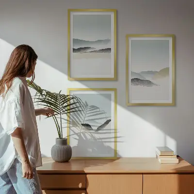 Billedsæt til soveværelset med minimalistiske pastelbjerge