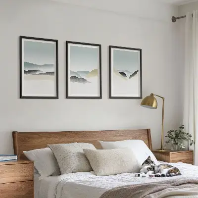 Billedsæt til soveværelset med minimalistiske pastelbjerge