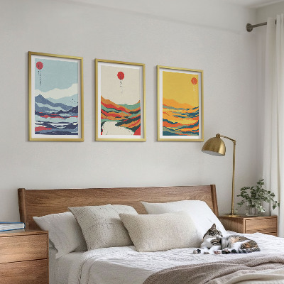 Triptykon billeder med ramme Farverige bjerge, flodabstraktion