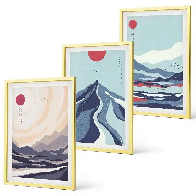 Billedsæt til soveværelset med motiv af abstrakte japanske bjerge