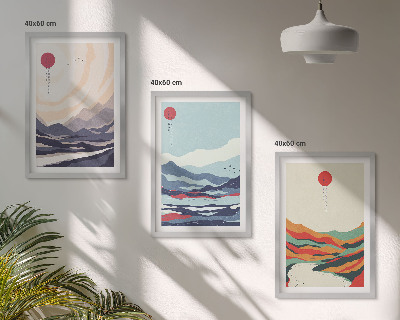 Triptykon billeder med ramme Japanske bjergabstraktioner