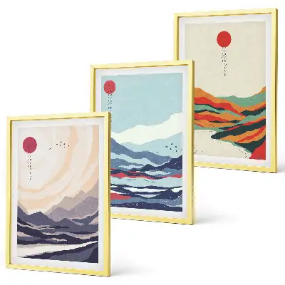 Japanske bjergabstraktioner triptykon med ramme