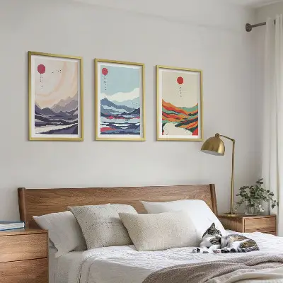 Japanske bjergabstraktioner triptykon med ramme