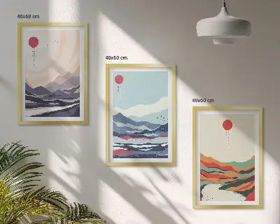Japanske bjergabstraktioner triptykon med ramme