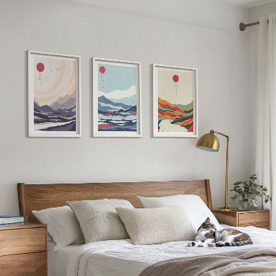 Triptykon billeder med ramme Japanske bjergabstraktioner