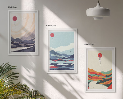 Triptykon billeder med ramme Japanske bjergabstraktioner