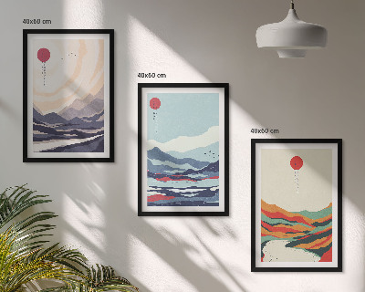 Triptykon billeder med ramme Japanske bjergabstraktioner