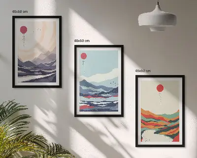 Japanske bjergabstraktioner triptykon med ramme