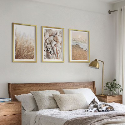 Triptykon billeder med ramme Strandmotiver, skaller, bølger