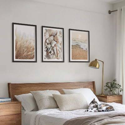 Triptykon billeder med ramme Strandmotiver, skaller, bølger