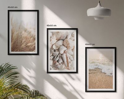 Triptykon billeder med ramme Strandmotiver, skaller, bølger