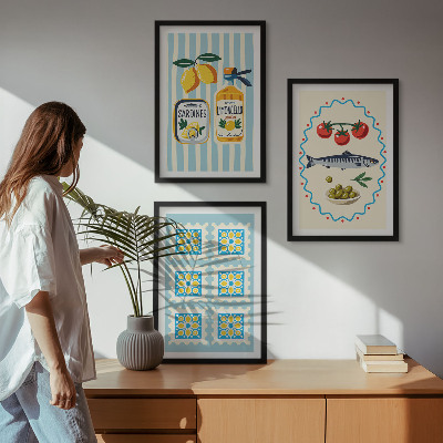 Billedvæg inspiration Illustrationer af køkken i middelhavsstil