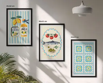 Plakat med køkkenillustration i middelhavsstil til vægdekoration