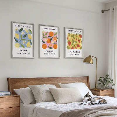 Triptykon billeder med ramme Frugtplakater citroner jordbær