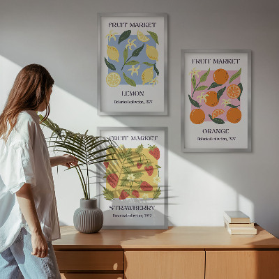 Triptykon billeder med ramme Frugtplakater citroner jordbær