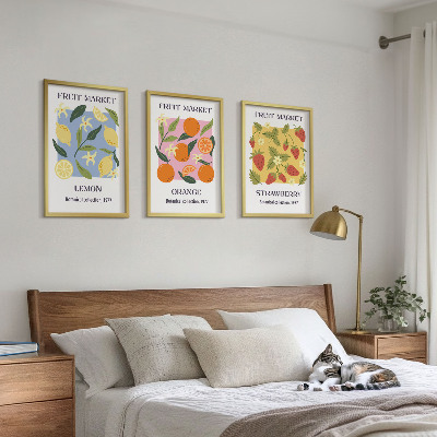 Triptykon billeder med ramme Frugtplakater citroner jordbær