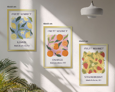 Triptykon billeder med ramme Frugtplakater citroner jordbær