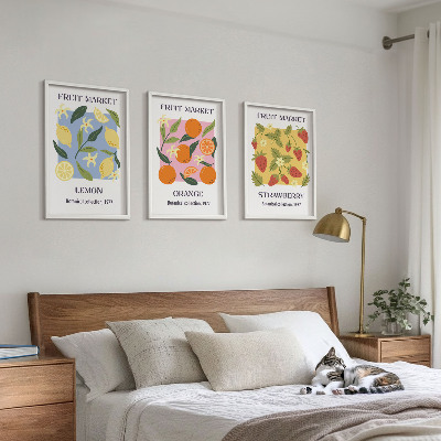 Triptykon billeder med ramme Frugtplakater citroner jordbær