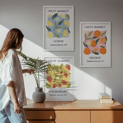 Triptykon billeder med ramme Frugtplakater citroner jordbær