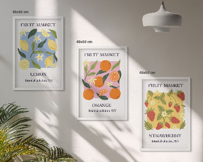 Triptykon billeder med ramme Frugtplakater citroner jordbær