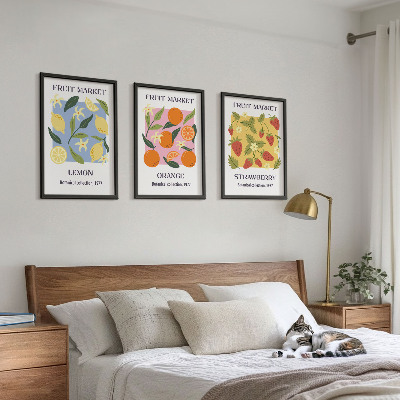 Triptykon billeder med ramme Frugtplakater citroner jordbær