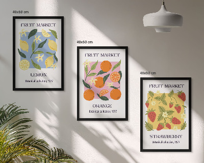 Triptykon billeder med ramme Frugtplakater citroner jordbær