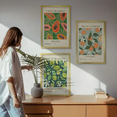 Vintage frugtplakater inspiration til billedvæg