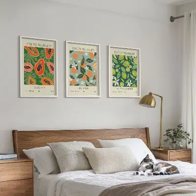 Vintage frugtplakater inspiration til billedvæg