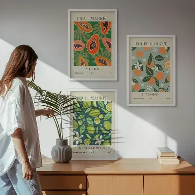 Vintage frugtplakater inspiration til billedvæg
