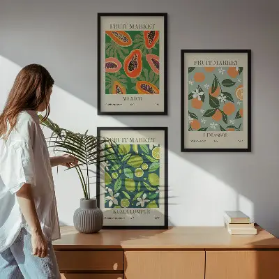 Vintage frugtplakater inspiration til billedvæg