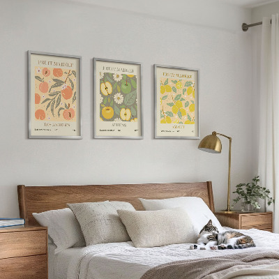 Triptykon billeder med ramme Retro plakater med frugtmønstre