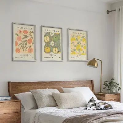 Retro plakater med frugtmønstre triptykon med ramme