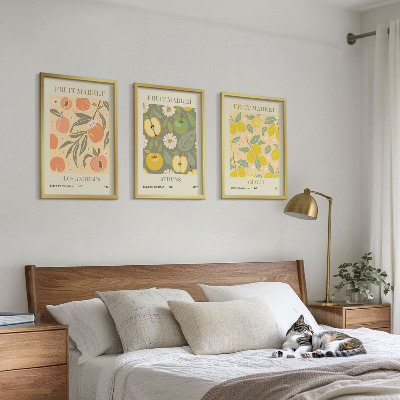 Triptykon billeder med ramme Retro plakater med frugtmønstre