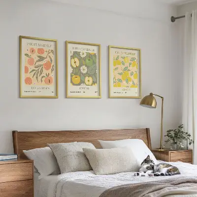 Retro plakater med frugtmønstre triptykon med ramme