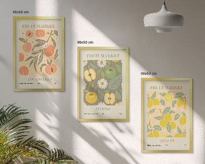Triptykon billeder med ramme Retro plakater med frugtmønstre