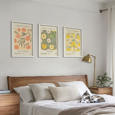 Triptykon billeder med ramme Retro plakater med frugtmønstre