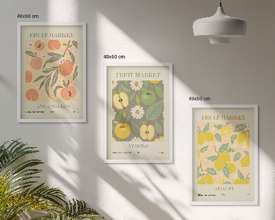 Triptykon billeder med ramme Retro plakater med frugtmønstre