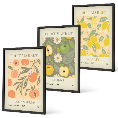 Triptykon billeder med ramme Retro plakater med frugtmønstre