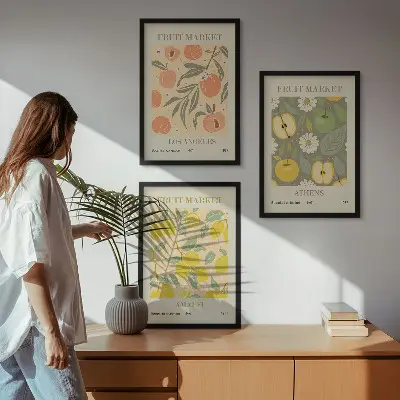 Retro plakater med frugtmønstre triptykon med ramme
