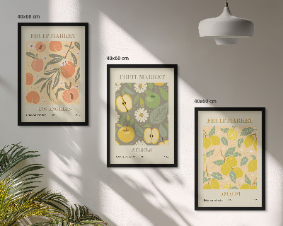 Triptykon billeder med ramme Retro plakater med frugtmønstre