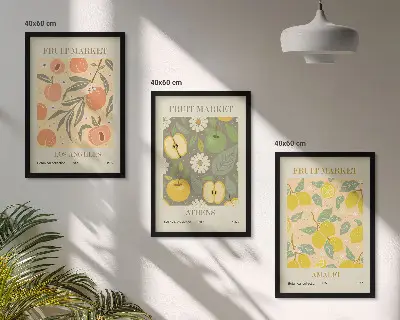 Retro plakater med frugtmønstre triptykon med ramme
