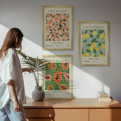 Billedvæg med citrusfrugter i tropisk retrostil