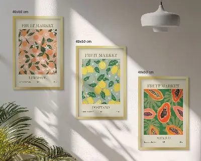 Billedvæg med citrusfrugter i tropisk retrostil