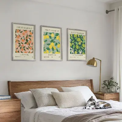 Triptykon billeder med ramme frugt- og citrusblomstmotiver