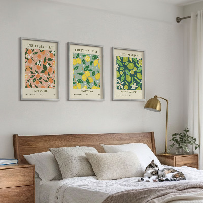 Triptykon billeder med ramme Frugtagtige citrusblomstermønstre