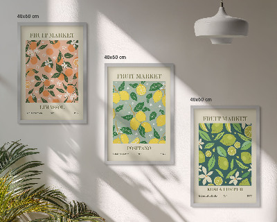 Triptykon billeder med ramme Frugtagtige citrusblomstermønstre